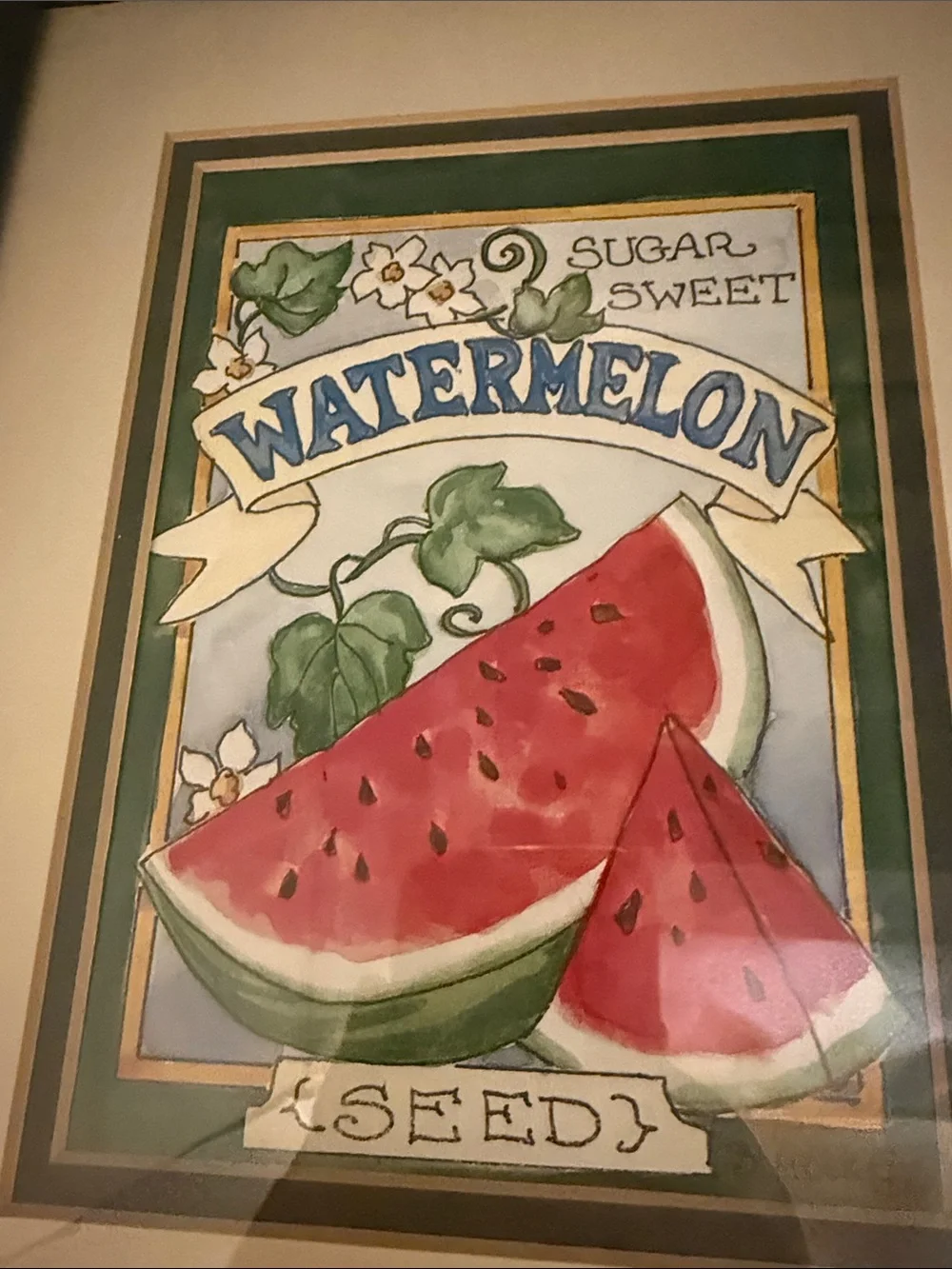 “Large Watermelon Seed Packet” framed picture of a watermelon seed packet.